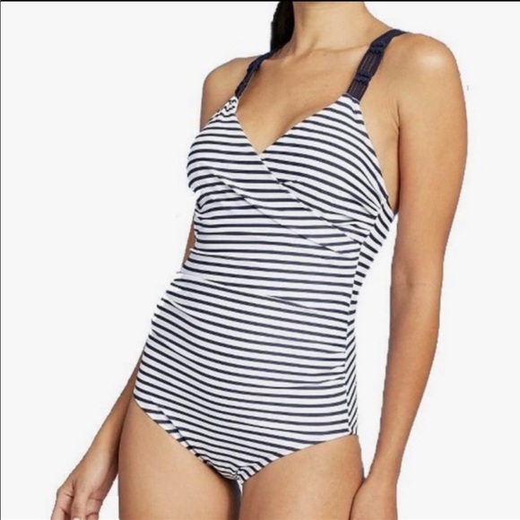 Kona Sol Nautical Striped Macrame Back Swimsuit M - Picture 1 of 10